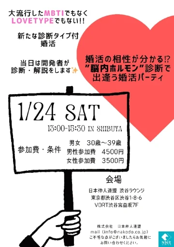 30代メイン｜診断付き婚活パーティ｜婚活は化学反応⁉あなたの恋愛タイプを”脳内ホルモン”で診断